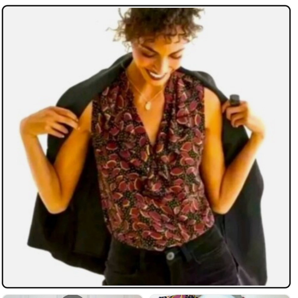Cabi 4071 Study Top Multicolor Floral V-Neck Ruffle Sleeveless